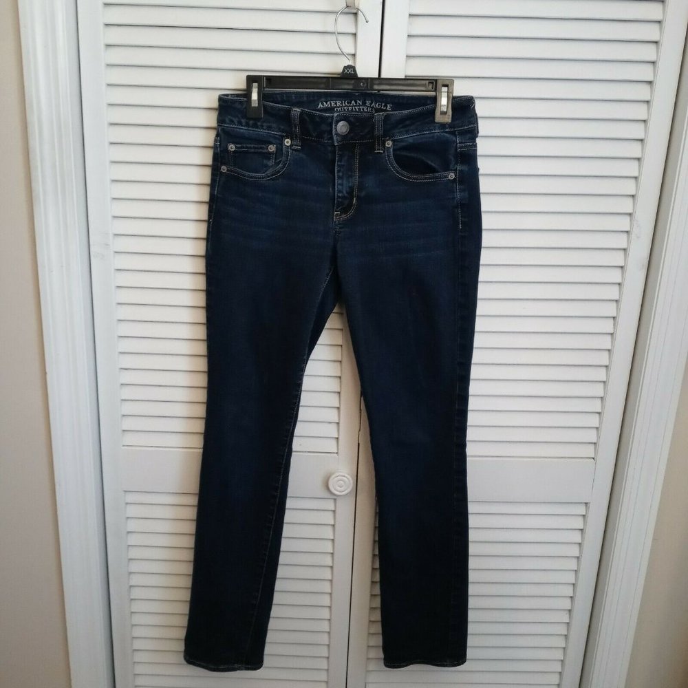 American Eagle Outfitters Womens Straight Jeans Size 4 Stretch Dark Wash